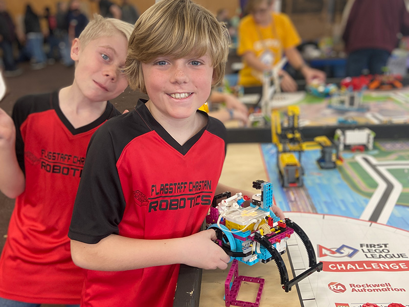 First Lego League Robotics Team in action