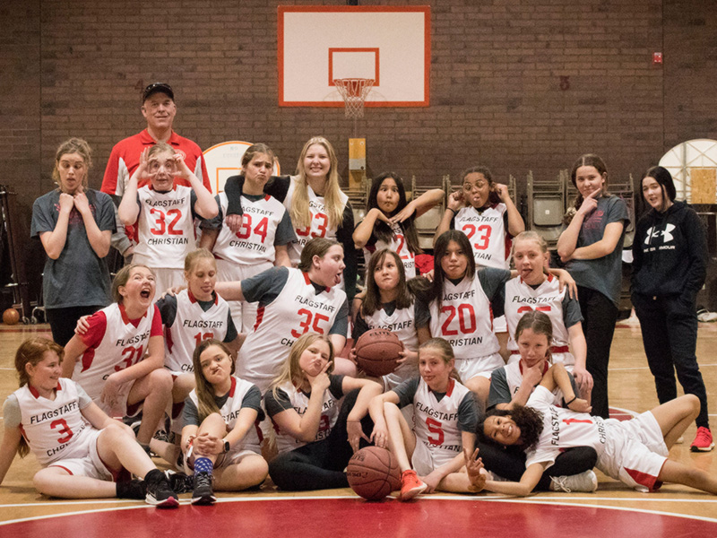 Girls Basketball team having fun